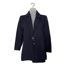 Vintage St. John Sportswear Classic Knit Jacket Blazer SZ P Button Collared Navy